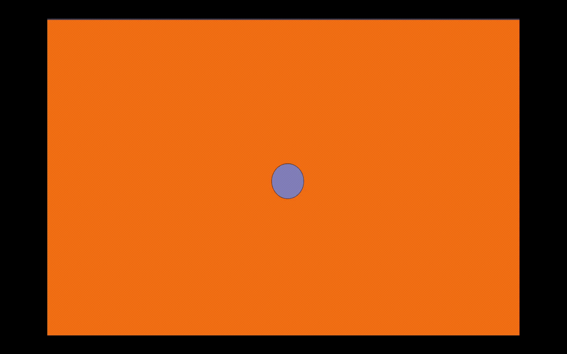 A soft purple circle on a bright orange background gently bounces while its color gradually changes. It evokes a playful, almost breathing effect.